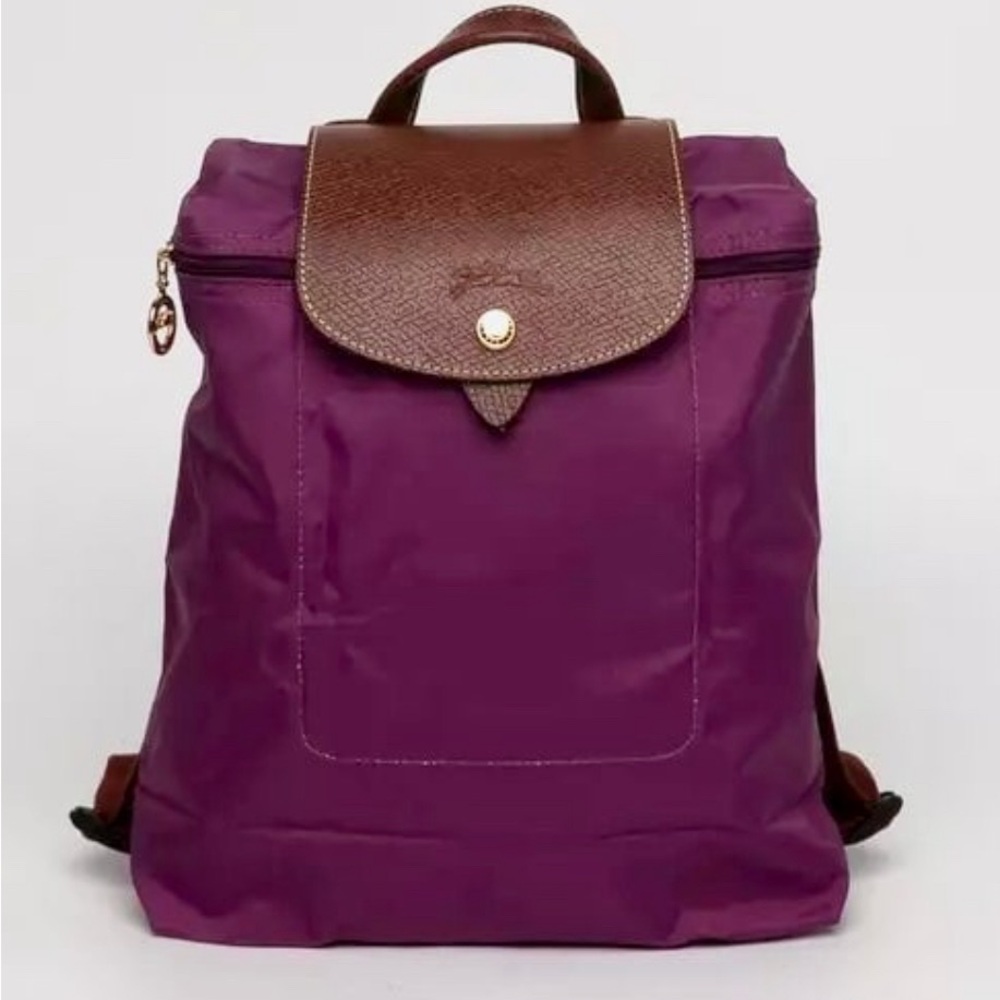 Longchamp Le Pilage Original Backpack Leather Nylon magenta hot pink!